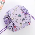 Drawstring makeup bag in light purple with ballet dancer prints and velcro flap closure - Purple Swan Lake