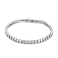 Silver square tennis bracelet with oval-cut white zircon and folding clasp - Clear Oval Cut Style (KB167212-KFC)