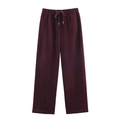 Pantalones de pierna ancha rojo vino de talle alto con cordón elástico y acabado brillante - XS / Burdeos