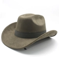 Classic taupe faux suede western cowboy hat with dark brown ribbon and curved wide brim - M(56-58cm) / Military Green (Suede)