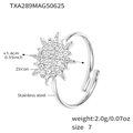 Silver stainless steel sun ring with zircon inlay size 7 jewelry for women - Silver Sun Ring