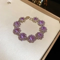 Detailed view of vintage flower-shaped purple crystal bracelet in a cream gift box - Purple Rhinestone Flower Bracelet (40#)