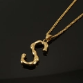 Golden stainless steel necklace featuring a melted S letter pendant on box chain - Gold Letter S Pendant