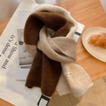 Écharpe d'hiver en tricot bicolore marron et beige avec petite étiquette tissée - Café/Beige/Kaki