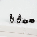 Detail view of black stainless steel heart hand gesture stud earrings with butterfly backs - Finger Heart / Black