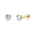 Golden heart-shaped stud earrings with iridescent opal stones and secure screw-back design - Heart / Gold AB Heart Pair