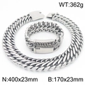 Silver 23mm stainless steel woven cuban necklace and bracelet set in polished silver finish - Silver Necklace 400x23mm + Bracelet 170x23mm Set