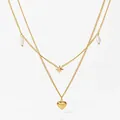 Collar de doble capa dorado con perlas, dije de estrella y colgante de corazón pulido - Dorado (D1447)