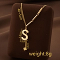 Gold finish titanium steel S-letter necklace with tassel and long chain pendant style - S / Gold