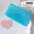 Sky blue heart pattern fondant mold tool for cake baking decoration, 15.5cm x 8.3cm - Embossing Mold - Heart Rows