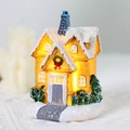 Kerst gloeiend hars huis ornament met warm LED-licht en sneeuw details - Warm Geel Enkellaags