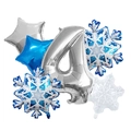 Detail of silver number 4 balloon set with blue and white snowflakes for 4th birthday - Matte Snowflake Number 4 Set