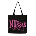 Close-up of black canvas tote bag with pink NURSES text and stethoscope graphic - Black Pink NURSES Art Font Style (hm6983)