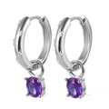 S925 sterling silver hoop earrings with purple gemstone pendants and tiny white zircon gems - Silver Purple