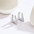 Close-up of geometric trapezoid earrings with snake scale texture in silver finish - Steel Color Geometric Square