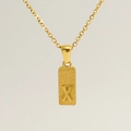 Gold rectangular pendant necklace with sandblasted texture and engraved letter X - Letter X