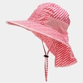 Detailed side view of pink striped sun hat with mesh vents and protective neck flap - 6# Pink White Z-Stripe