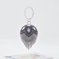 Spherical silver diamond evening clutch bag with fringe tassels and metal handle - 17cm x 12.5cm x 29cm / Black