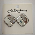 Minimalist square stud earrings with rounded corners in polished silver finish - Square Depressed / Steel