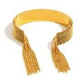 Polished 18K gold plated stainless steel choker necklace with beaded tassel drop detail - Beaded Tassel Wide Bracelet - Gold