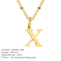 Gold 14K plated stainless steel letter X pendant necklace with small beaded chain - Letter X / Gold