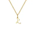 Golden stainless steel necklace featuring a letter R pendant and a small heart charm - Letter R