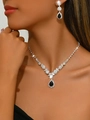Elegant bridal jewelry set with sparkling black teardrop rhinestones on model with highlights - 1544 2-Piece Set / Silver Black