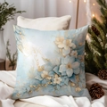 Detail of Christmas pillowcase with blue winter floral patterns and golden accents - TQDS68-42(Blue Winter Floral)