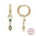 Elegant gold S925 sterling silver hoop earrings with green emerald-cut gemstones - Gold Green Zirconia Marquise