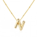 Polished 18K gold plated necklace featuring a 3D balloon-style letter N pendant - Gold N [With Bead Chain]