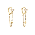Gold tassel drop earrings with rectangular zircon and dangling chain fringes - Gold Chain