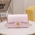 Chic pink woven crossbody bag with gold chain strap and diamond twist lock - Pink