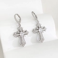 Silver cross hoop earrings with oval main stone and pavé cubic zirconia settings - White Gold Oval Main Stone Cross