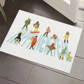 Beige Happy New Year doormat with colorful winter illustrations and non-slip texture - New Year Party Illust/01226