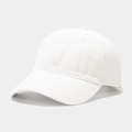 Detail view of reinforced stitching on white cotton baseball cap brim and crown - Adjustable / White