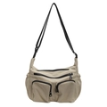 Borsa a tracolla beige in nylon con tasche multiple e cinturino nero regolabile - Bianco Sporco