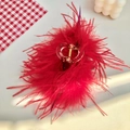 Elegant large hair claw clip with plush red ostrich feathers and a gold spring accent - 13CM Red & Purple Feather Claw Clip