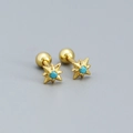 Minimalist gold star stud earrings with turquoise inlay and secure screw-back ball design - Gold (Turquoise Stone)