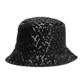 Chapeau bob en velours noir avec paillettes argentées et motifs de diamants - Base Noire Style Lettres Paillettes Argentées (B)