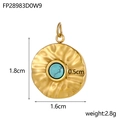 Hammered gold titanium pendant featuring a round turquoise stone insert 1.8cm - Turquoise Blue
