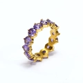 Detailed side view of 18K gold-plated eternity ring with pave-set purple round zircons - Gold Purple Zirconia