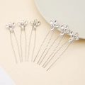 Lot de 7 épingles à cheveux en U argentées avec strass en forme de fleurs et de feuilles - HS-J4719 Argent (6 pièces/paquet)