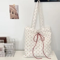 Weiße Canvas-Tragetasche mit rotem Herzprint und dekorativer roter Schleife im Japan-Stil - Rot