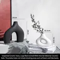 Modern black arch and white hollow ceramic vase set with matte unglazed finish and dimensions - Unglazed Ceramic Vase Combination Large Black And Small White