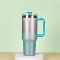 Silver and blue gradient 40oz stainless steel thermal tumbler with handle and lid - 40oz / Green