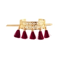 Gouden geometrische haarspeld met donkerrode kwastjes hangers op een witte achtergrond - Rood