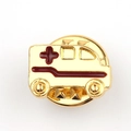 Broche émaillée ambulance dorée avec croix médicale rouge et fermoir papillon - Ambulance Or