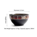 Japanese style ceramic rice bowl with black matte glaze and mosaic pattern 300ml - 4.5 Inch / Red Grid