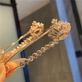 Elegant gold crown safety pin with sparkling rhinestones for waist tightening - Golden Crown Decor Brooch (7.5cm)
