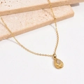 Waterdrop-shaped gold stainless steel necklace with white zircon and hammered texture - 14k / White